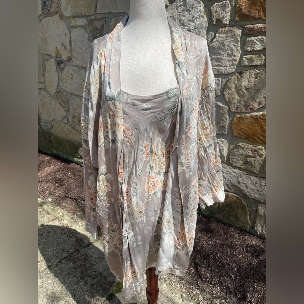 Vintage Victoria’s Secret Silk Robe & Slip Set Floral Y2K Lingerie